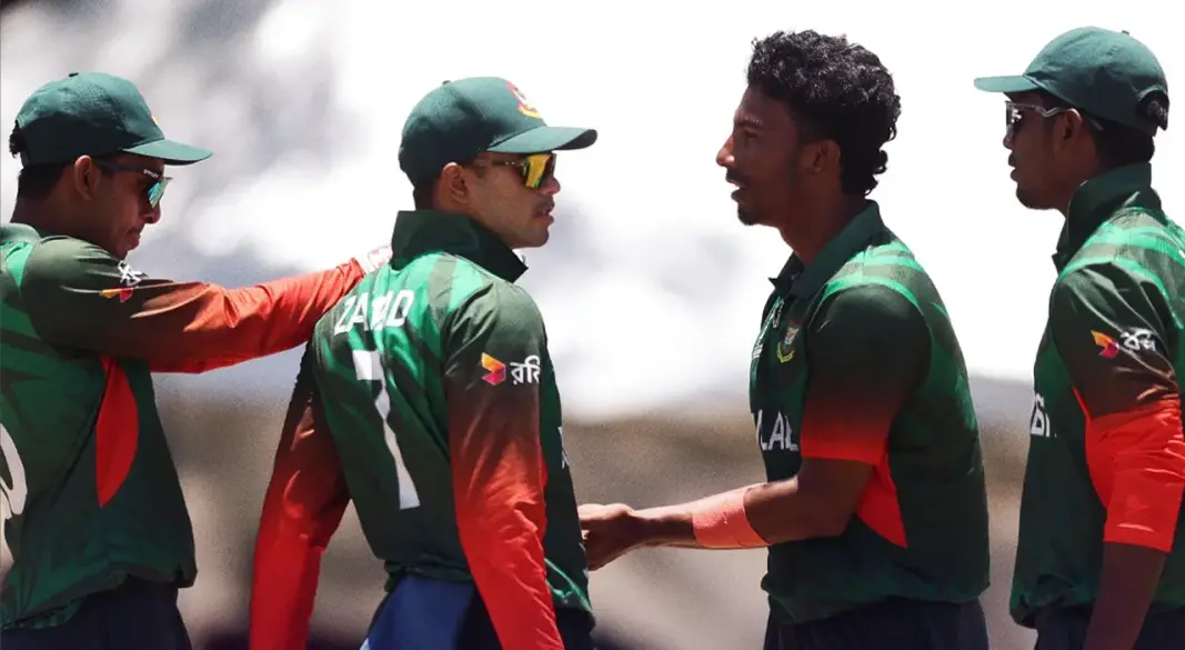 উইকেট লাভের পর টাইগার যুবাদের উচ্ছ্বাস। ছবি : আইসিসি