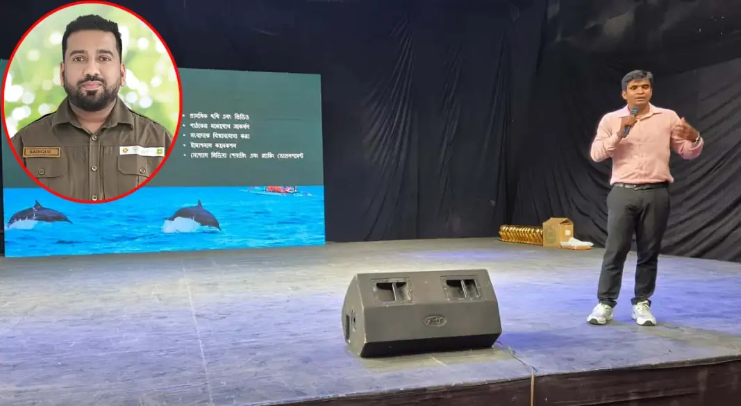 আবু আজাদ ও ইনসেটে বন্যপ্রাণী পরিদর্শক আব্দুল্লাহ-আস-সাদিক। ছবি : সংগৃহীত