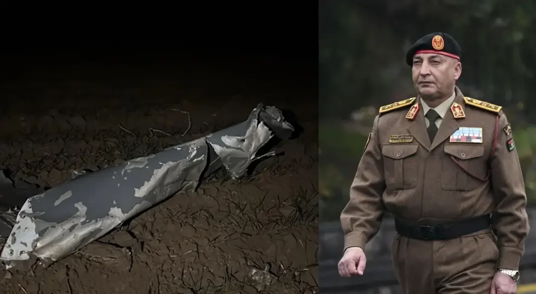 বিমানের ধ্বংসাবশেষ এবং লিবিয়ার সেনাপ্রধান। ছবি : সংগৃহীত